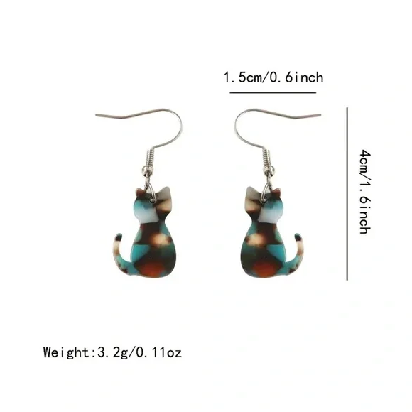 Retro Cat Design Acrylic Hook Earrings - Picture 4 of 4